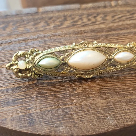 Vintage Vtg Gold Tone & Simulated Pearl Brooch Pins - Picture 10 of 10